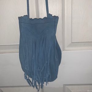 Women’s shoulder bag, blue, suede, fringe by Lucky Brand